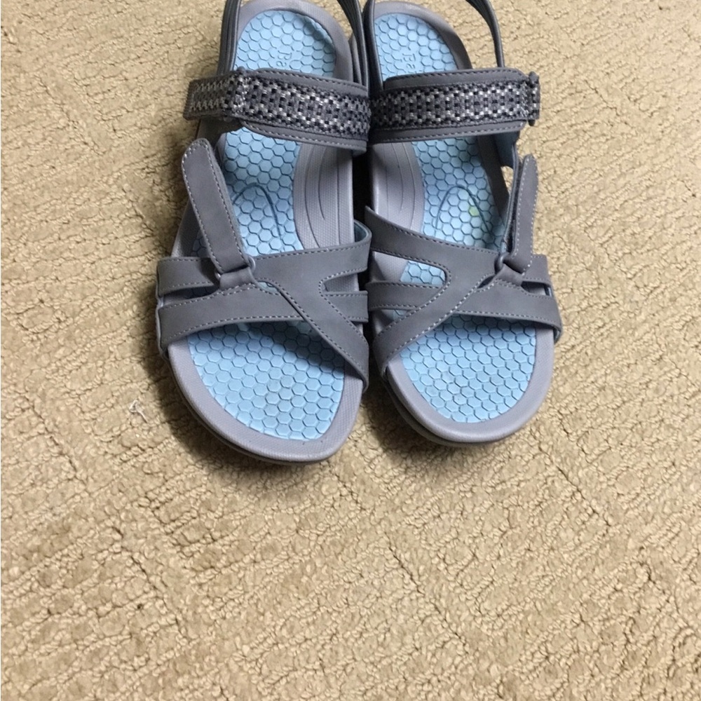 BareTraps Gray Sandals with Light Blue Footbed